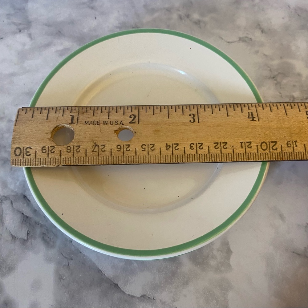 Vintage Cream Plate with Green Rim - Set of Two - Picture 4 of 4